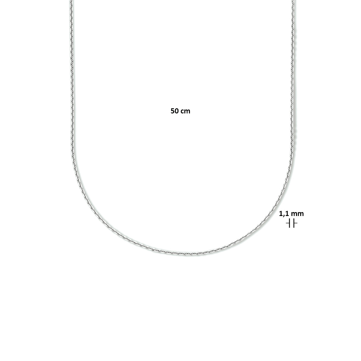 vDam Ketting Anker Gediamanteerd 1,1 Mm Zilver Gerhodineerd 1333564  50cm