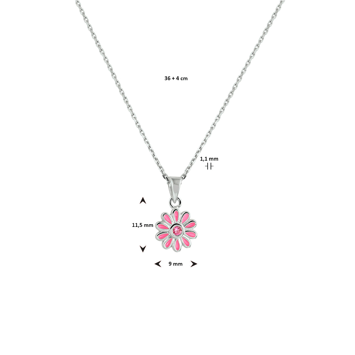 vDam Ketting Bloem Zirkonia 36cm + 4 Cm Zilver Gerhodineerd 1333832  36cm