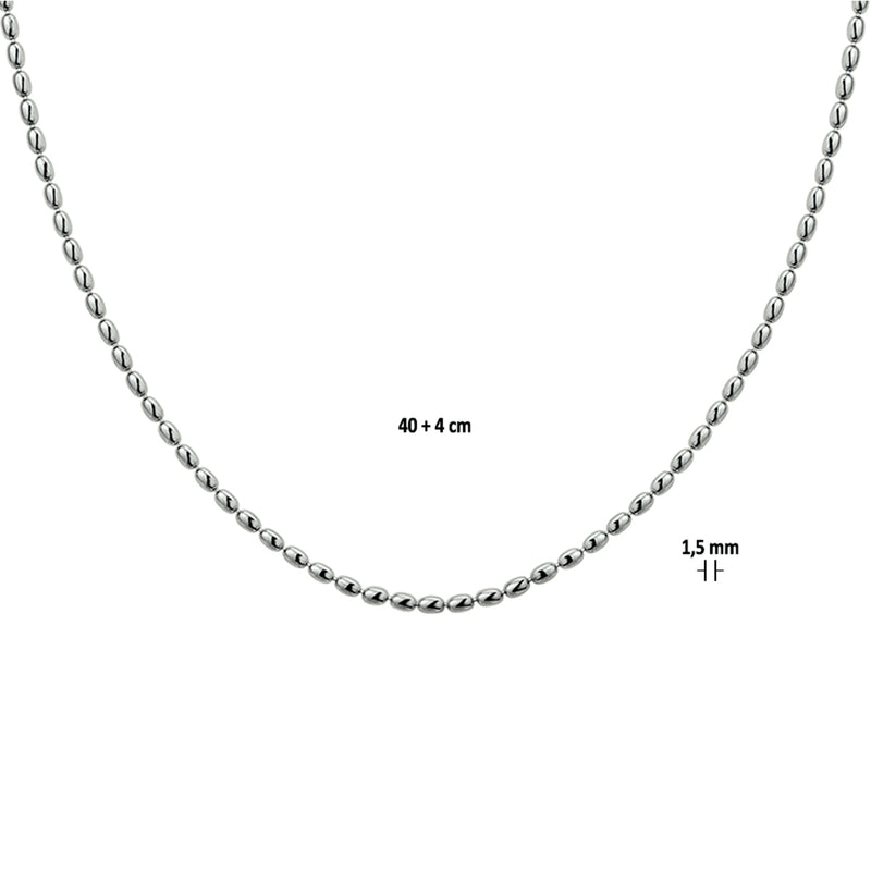 vDam Ketting Bolletjes 1,5 Mm 40cm + 4 Cm Zilver Gerhodineerd 1327016  40cm