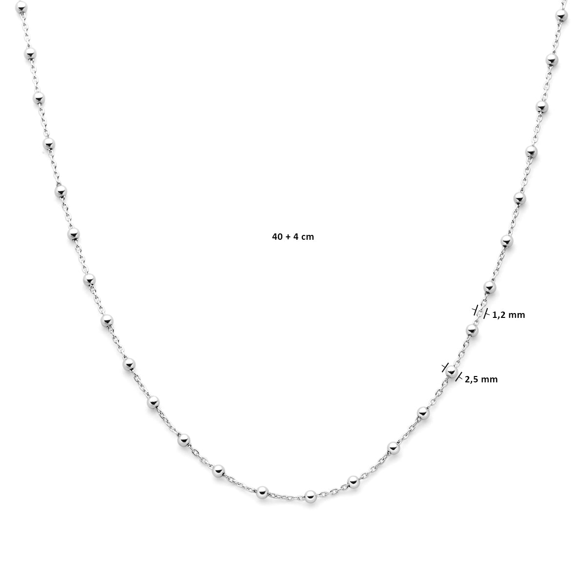 vDam Ketting Bolletjes 2,5 Mm 40cm + 4 Cm Zilver Gerhodineerd 1332601  40cm