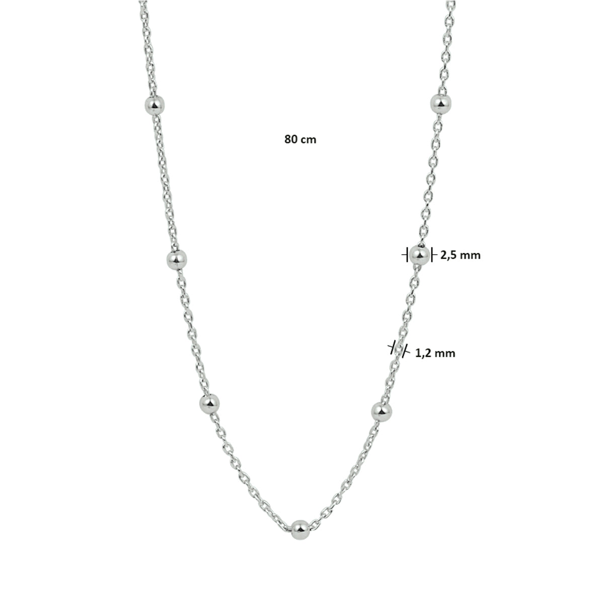 vDam Ketting Bolletjes 2,5 Mm 80cm Cm Zilver Gerhodineerd 1332810  80cm