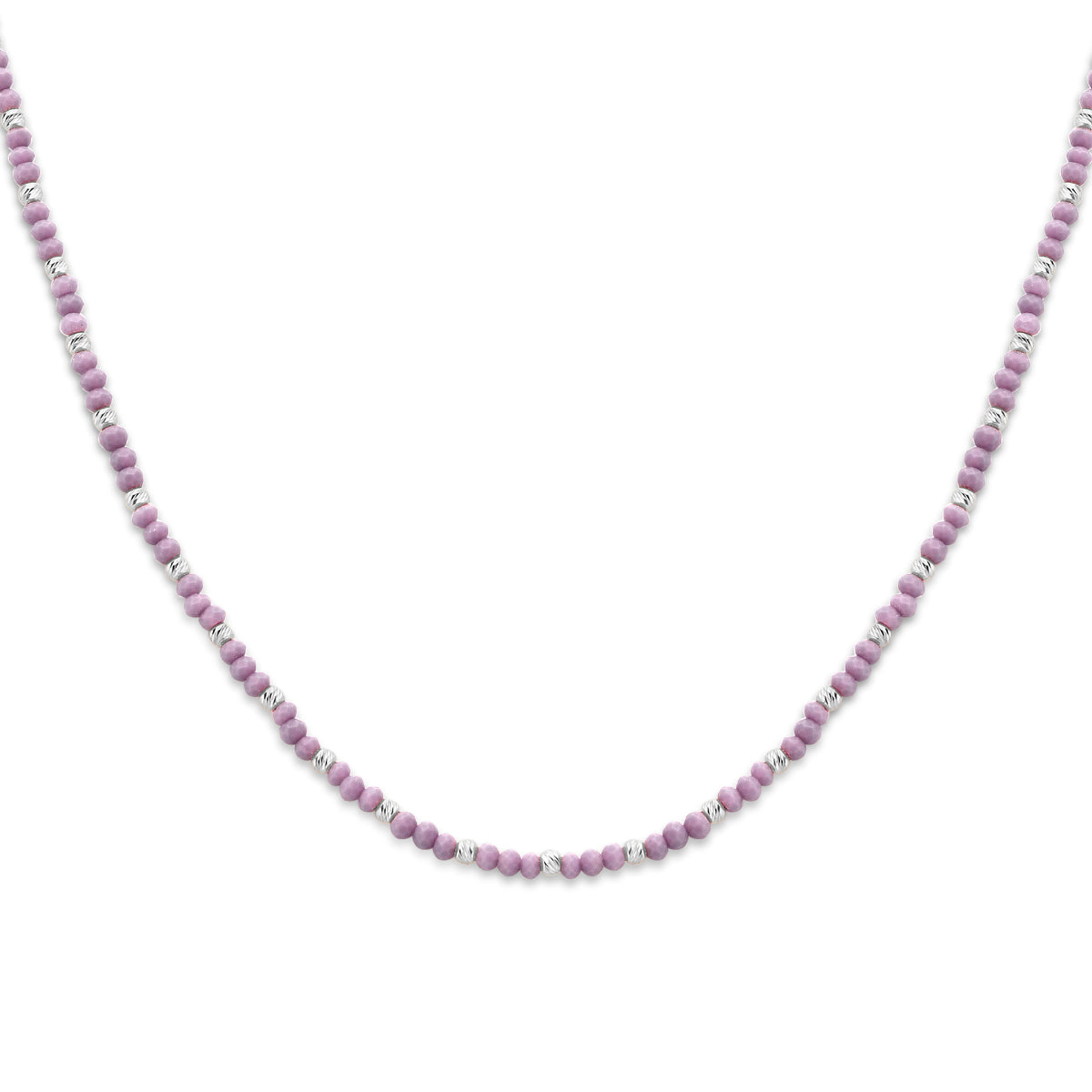 vDam Ketting Bolletjes Gediamanteerd En Violet Glas 3,0 Mm 41 + 4 Cm Zilver Gerhodineerd 1336413