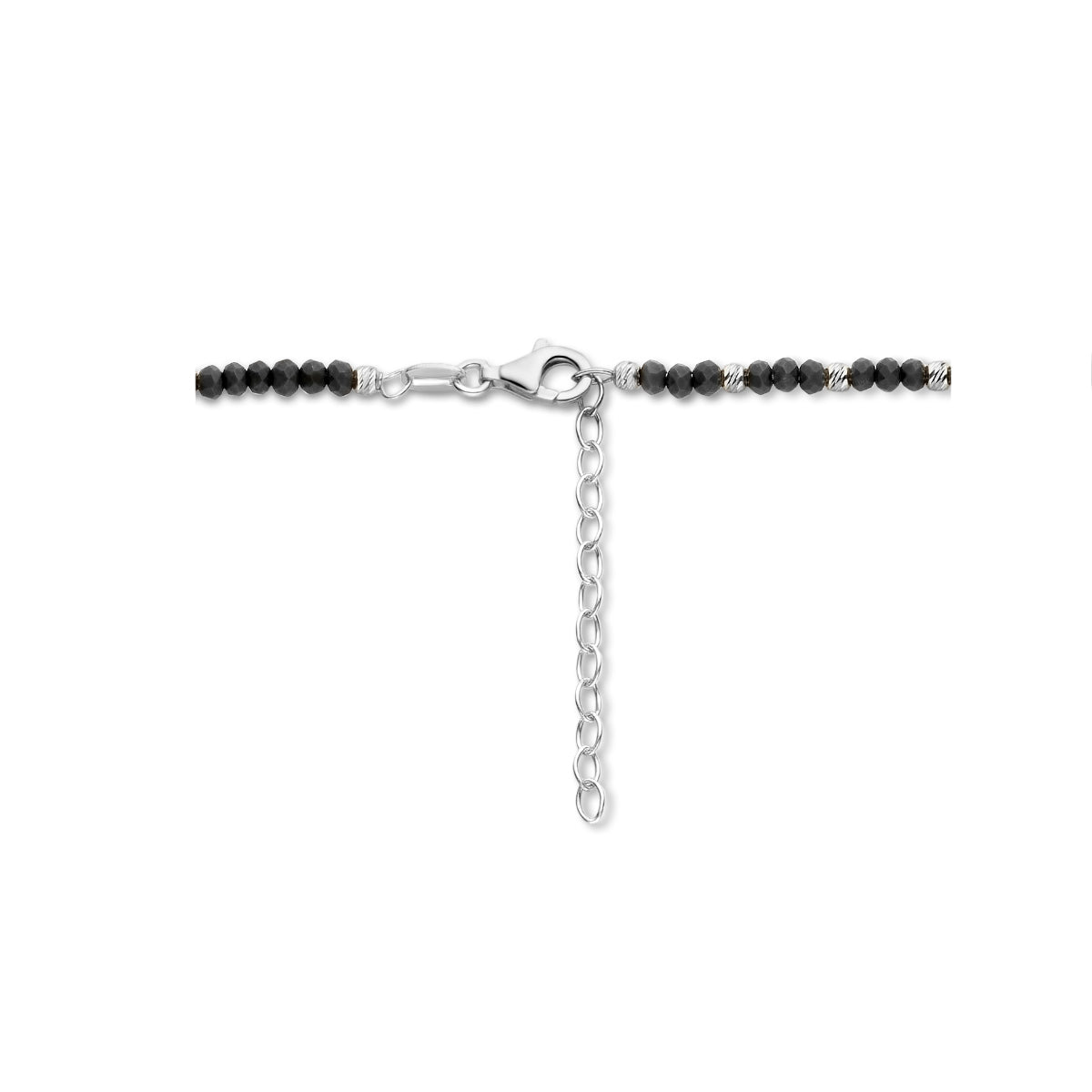 vDam Ketting Bolletjes Gediamanteerd En Zwart Glas 3,0 Mm 41cm + 4 Cm Zilver Gerhodineerd 133641cm4  41cm