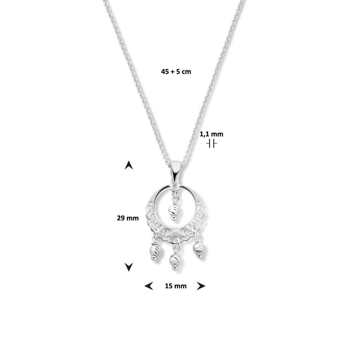 vDam Ketting Filigrain 45cm + 5 Cm Zilver Gerhodineerd 1336402  45cm