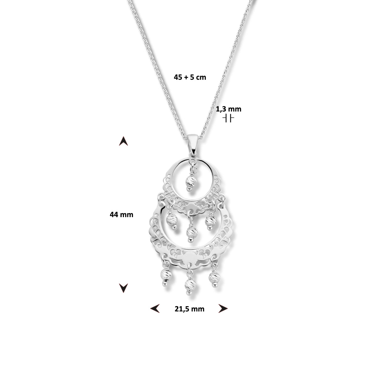 vDam Ketting Filigrain 45cm + 5 Cm Zilver Gerhodineerd 1336403  45cm