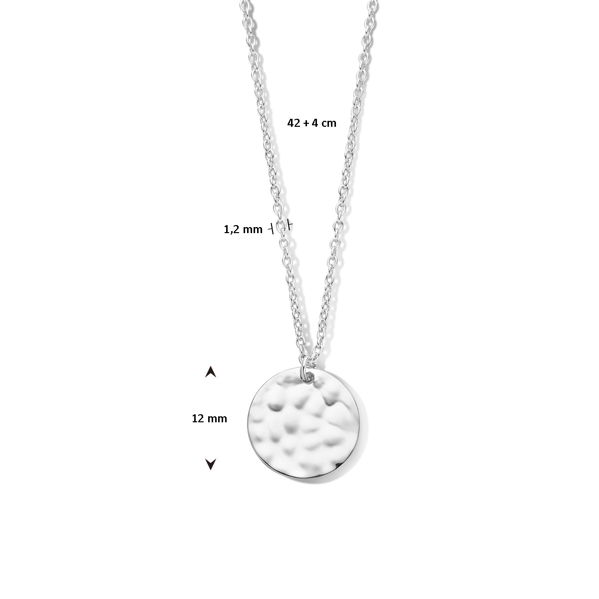 vDam Ketting Gehamerd 42cm + 4 Cm Zilver Gerhodineerd 1336590  42cm