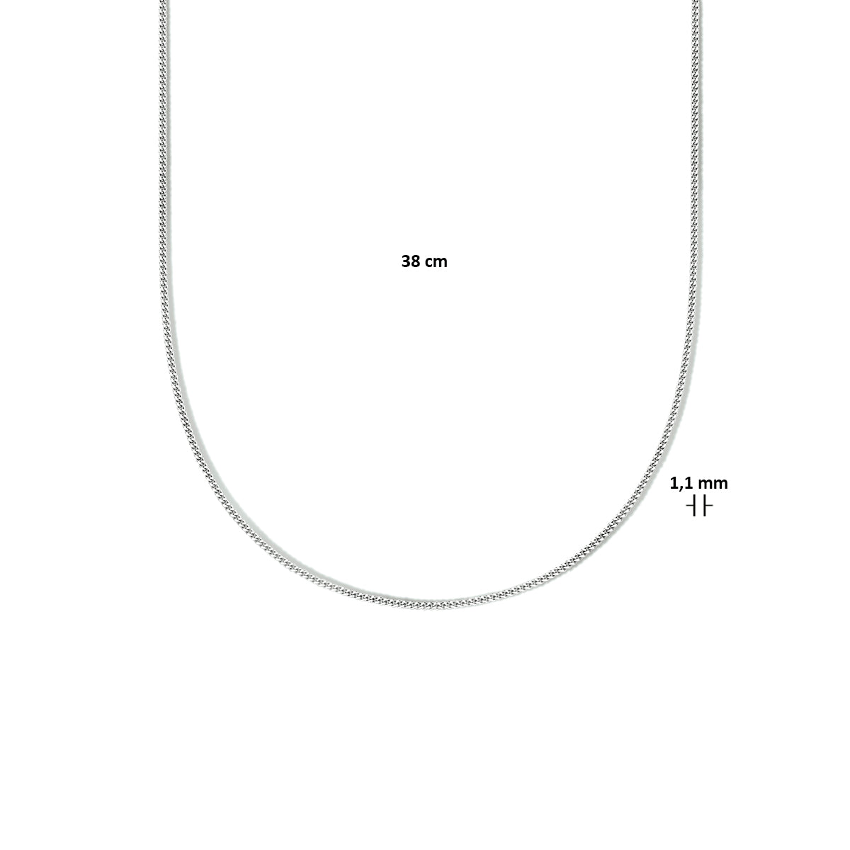 vDam Ketting Gourmette 4-zijdes Geslepen 1,1 Mm Zilver Gerhodineerd 1333554  38cm