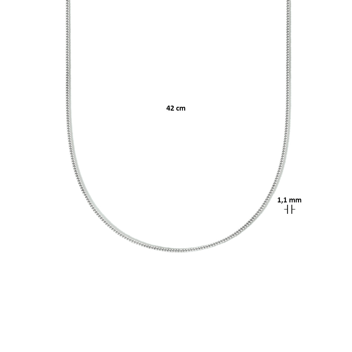 vDam Ketting Gourmette 4-zijdes Geslepen 1,1 Mm Zilver Gerhodineerd 1333555  42cm