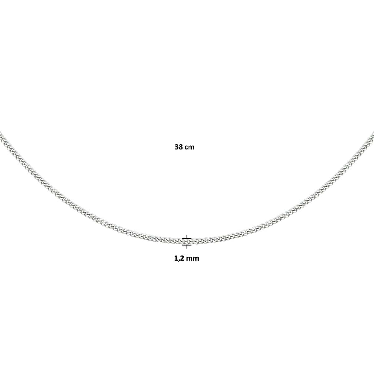vDam Ketting Gourmette 4-zijdes Geslepen 1,2 Mm Zilver Gerhodineerd 1330056  38cm