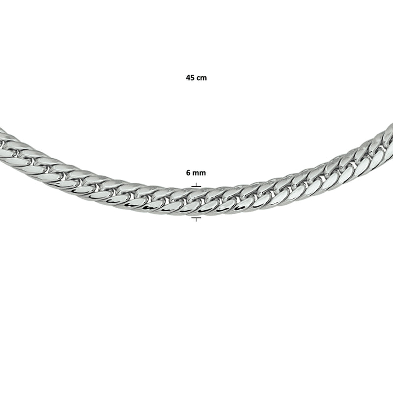 vDam Ketting Gourmette 4-zijdes Geslepen 6,0 Mm 45cm Cm Zilver Gerhodineerd 1329314  45cm