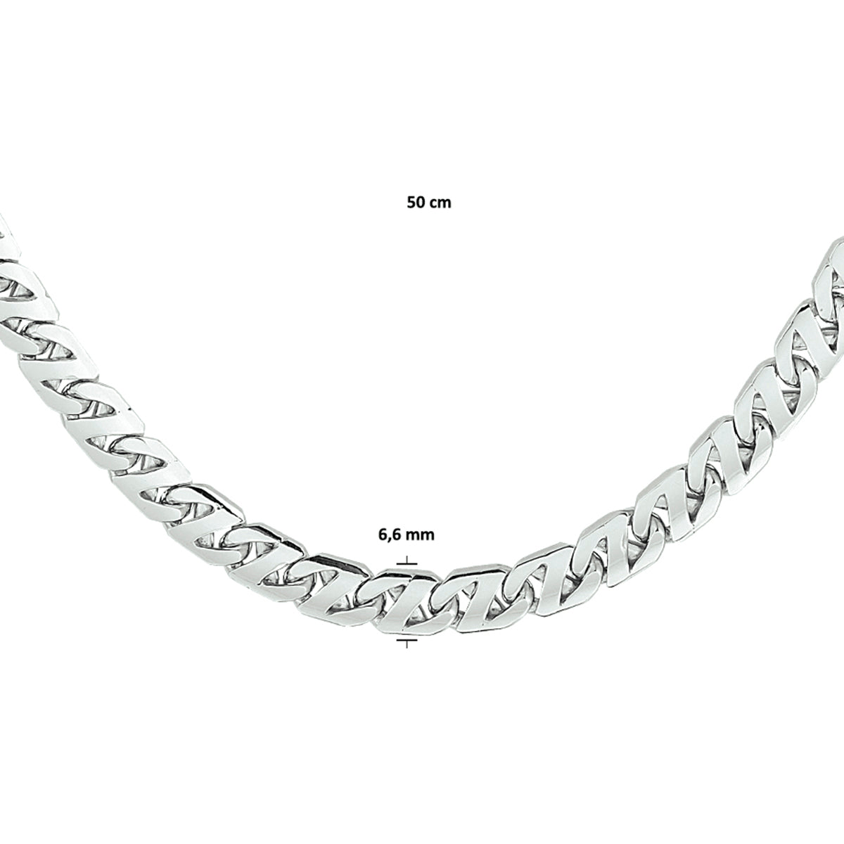 vDam Ketting Gourmette 6,6 Mm Zilver Gerhodineerd 1330182  50cm