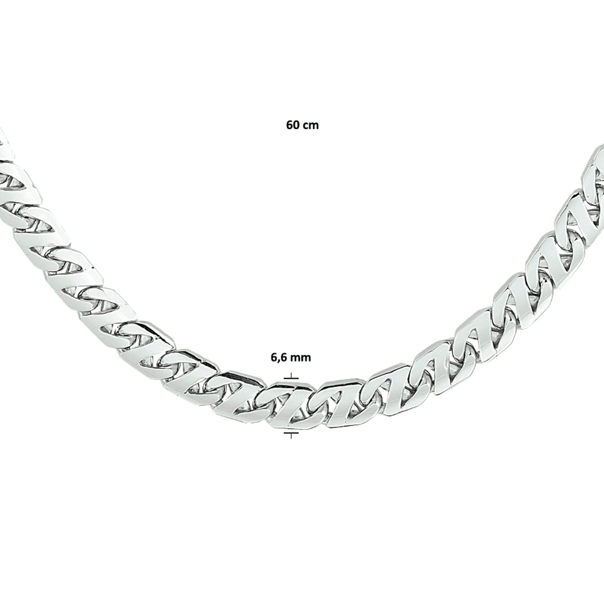 vDam Ketting Gourmette 6,6 Mm Zilver Gerhodineerd 1330506  60cm