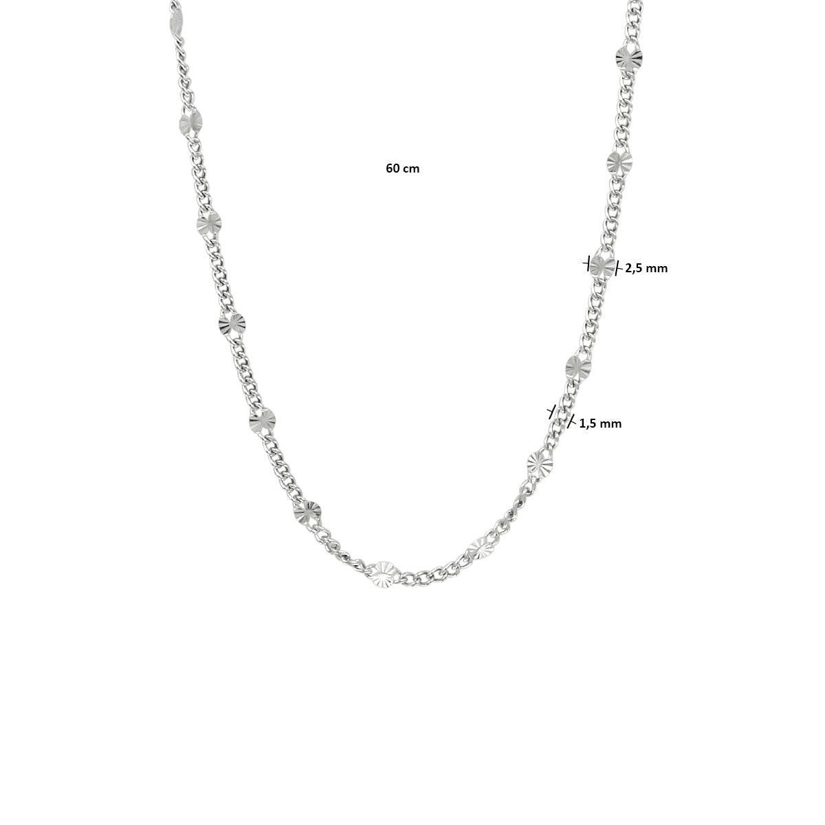 vDam Ketting Gourmette En Plaatjes 2,5 Mm Zilver Gerhodineerd 1332710  60cm