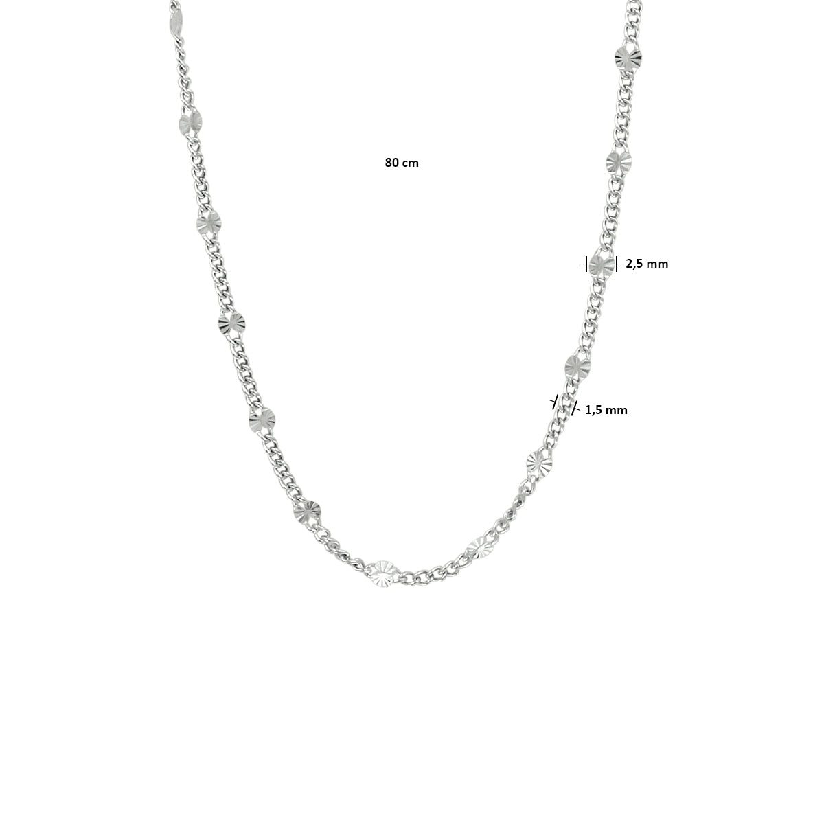 vDam Ketting Gourmette En Plaatjes 2,5 Mm Zilver Gerhodineerd 1332717  80cm