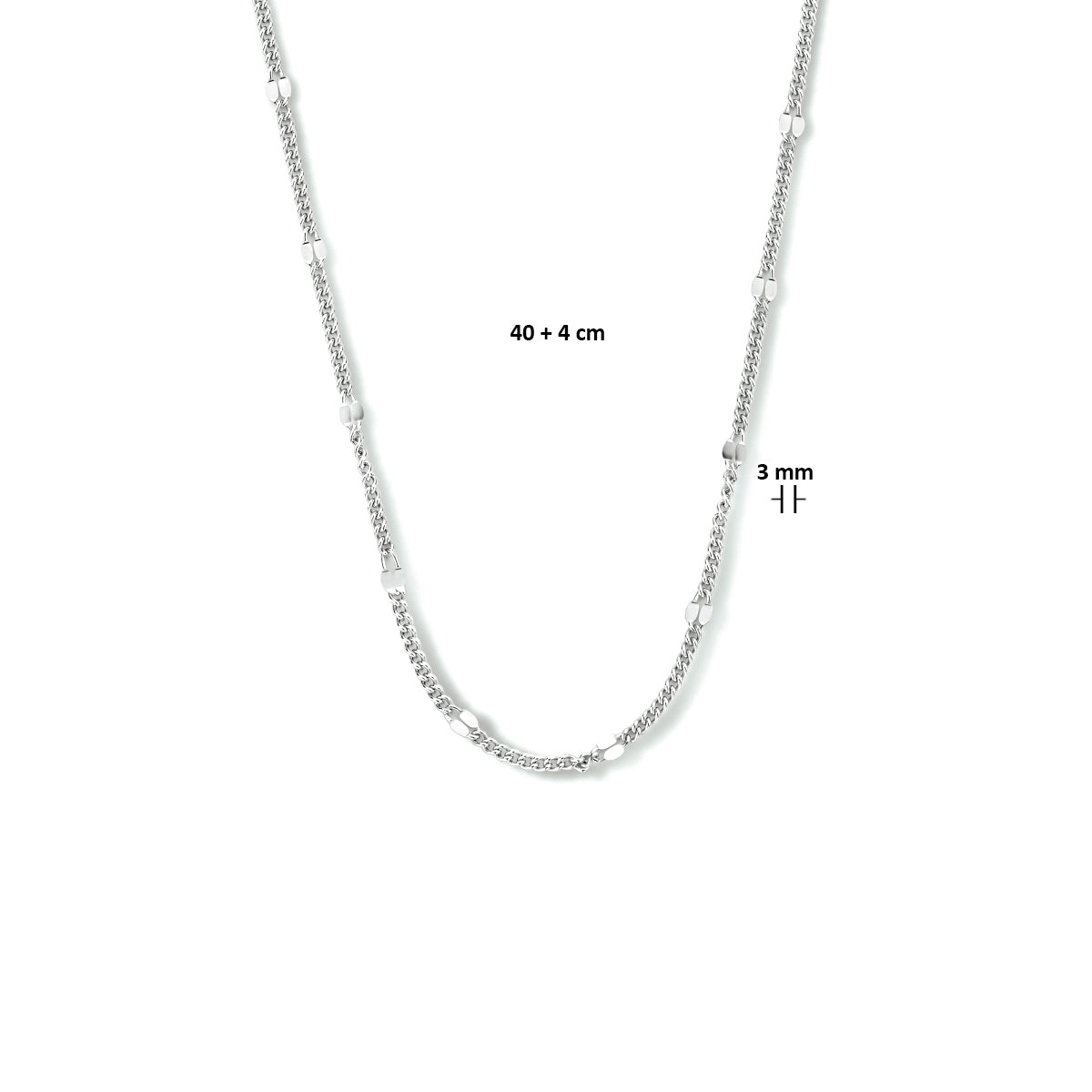 vDam Ketting Gourmette Met Tussenstuk 3,0 Mm 40cm + 4 Cm Zilver Gerhodineerd 1333550  40cm