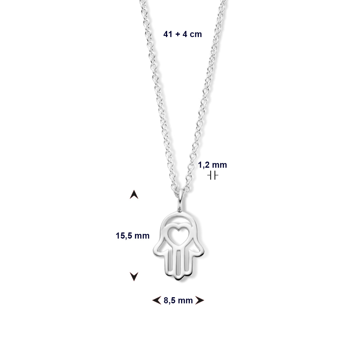 vDam Ketting Handje Van Fatima 41cm + 4 Cm Zilver Gerhodineerd 1336502  41cm