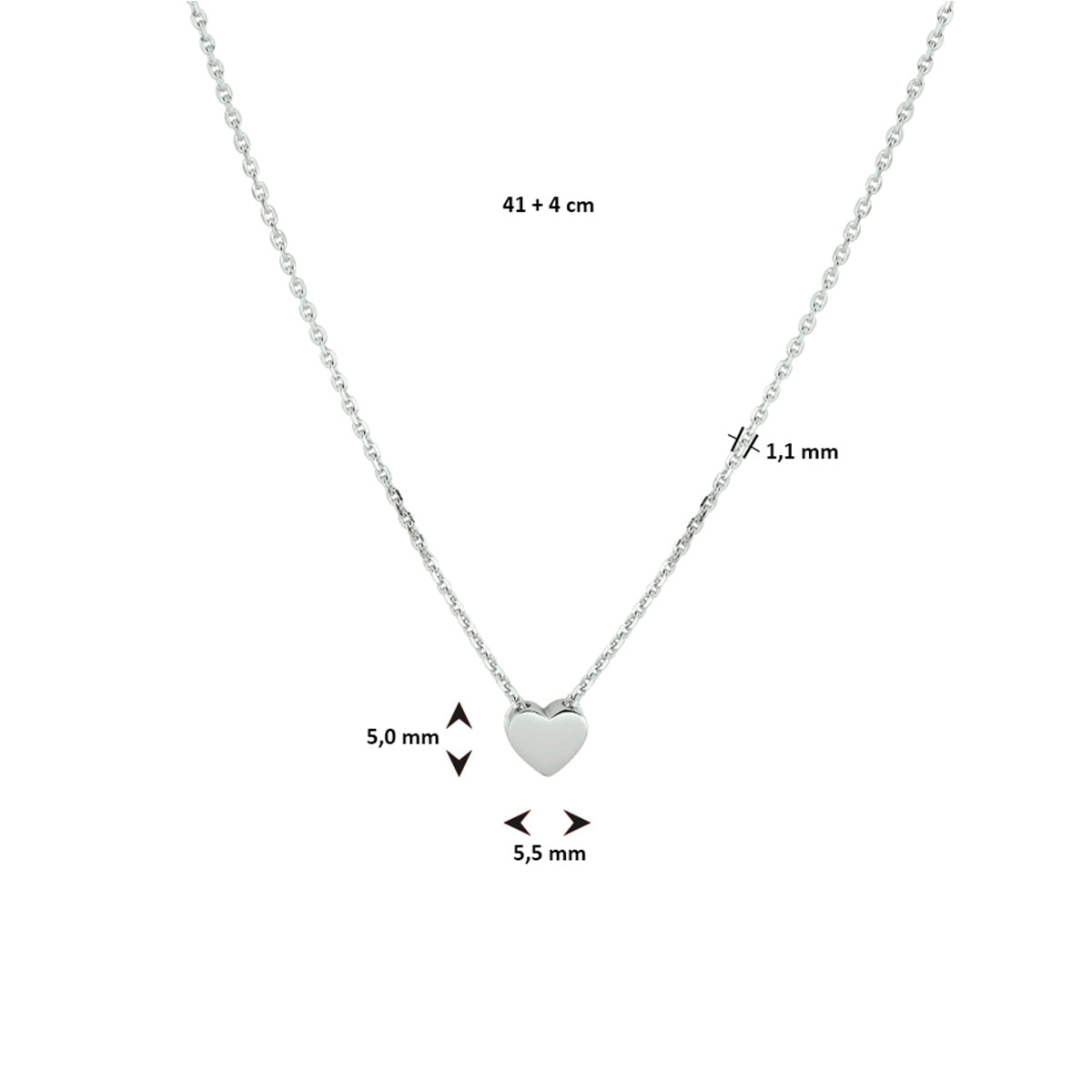 vDam Ketting Hart 41cm + 4 Cm Zilver Gerhodineerd 1332360  41cm