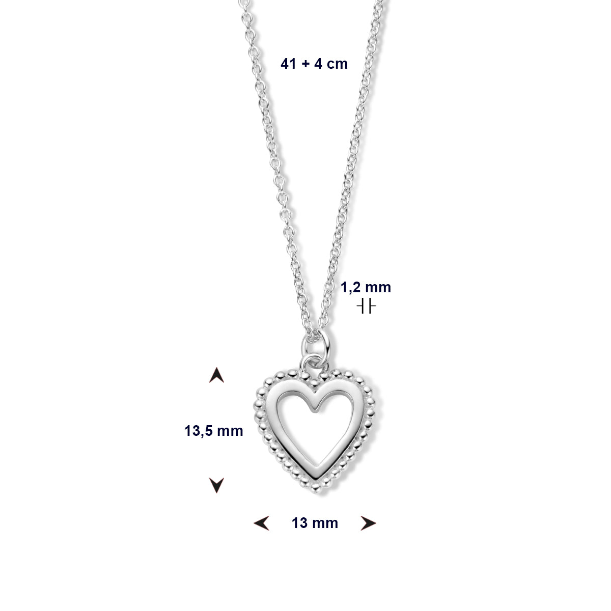 vDam Ketting Hart 41cm + 4 Cm Zilver Gerhodineerd 1336504  41cm