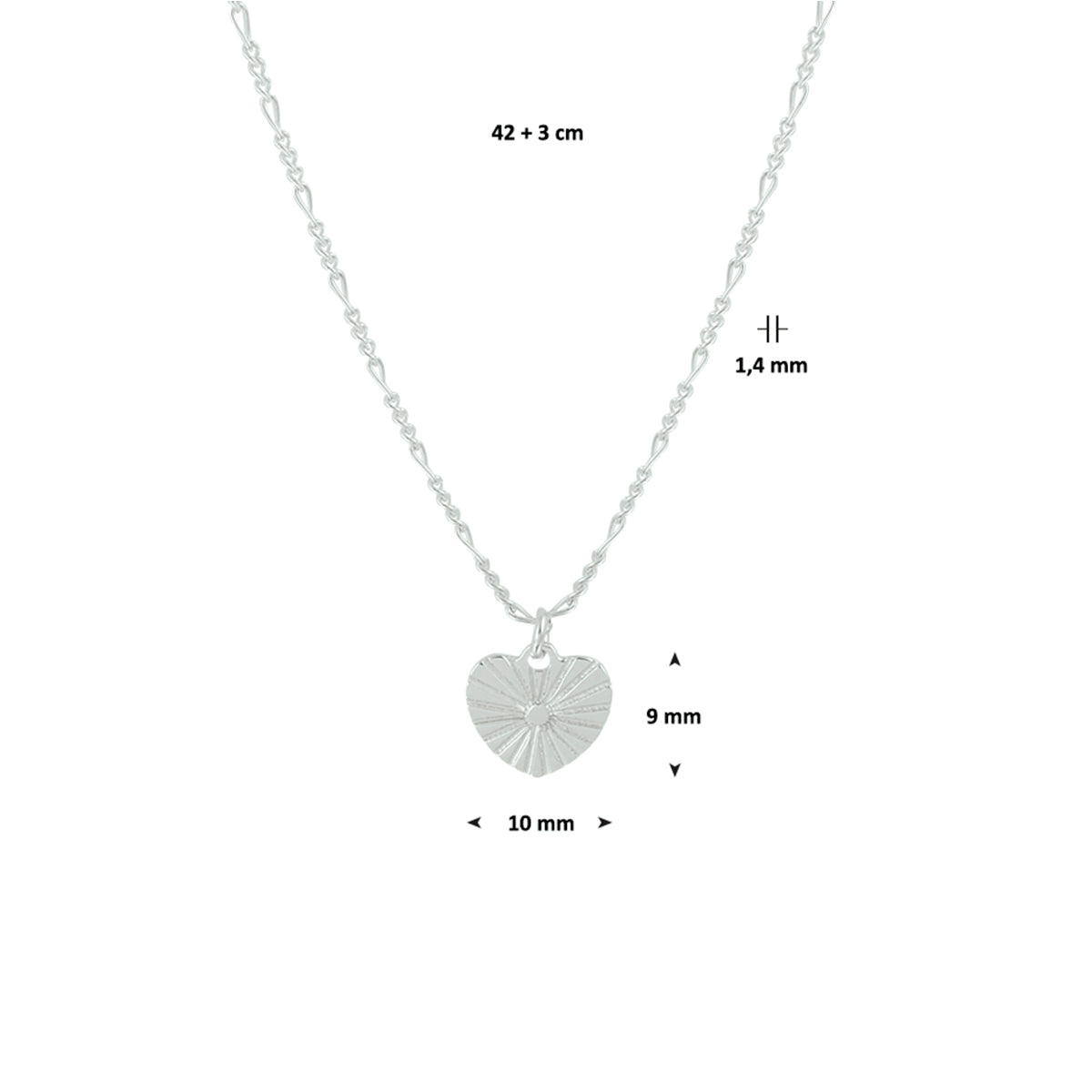 vDam Ketting Hart 42cm + 3 Cm Zilver Gerhodineerd 1328906  42cm
