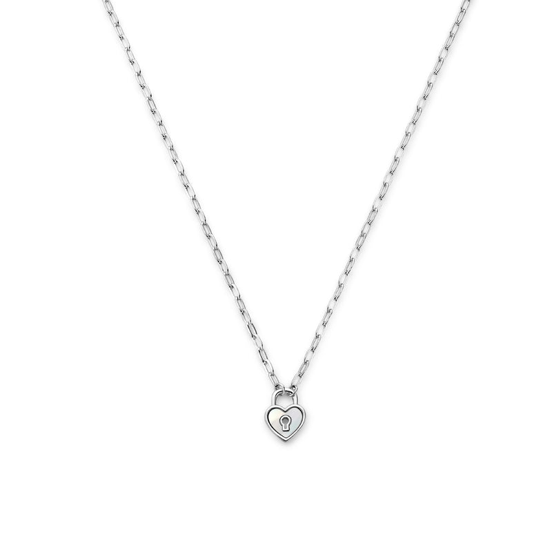 vDam Ketting Hart En Slot Parelmoer 41 + 4 Cm Zilver Gerhodineerd 1336785