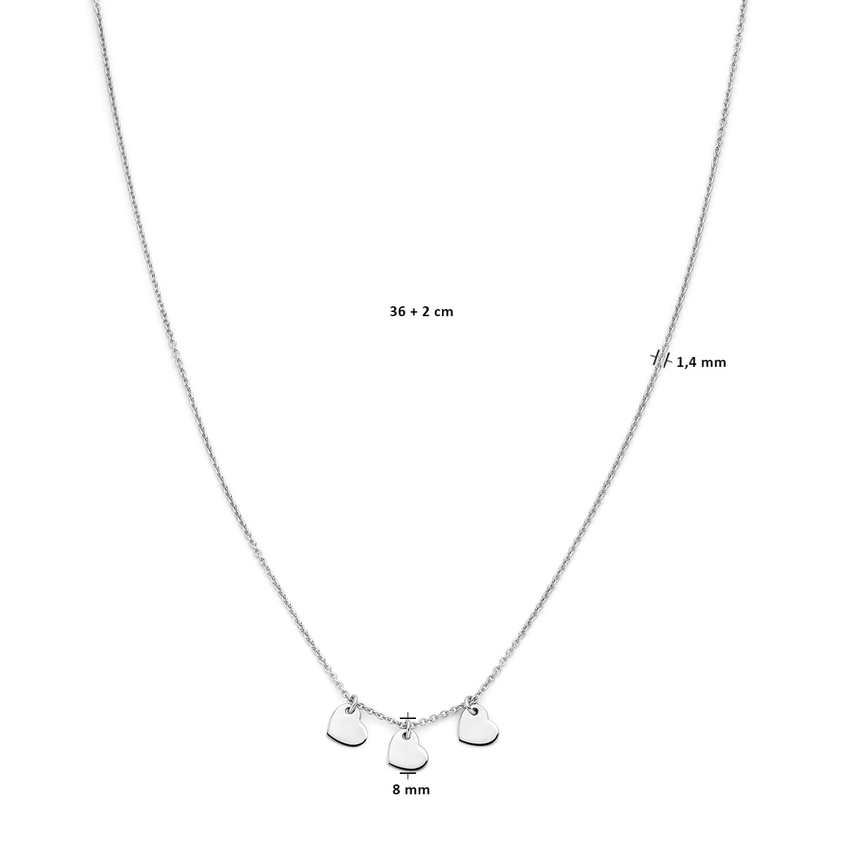 vDam Ketting Hartjes 36cm + 2 Cm Zilver Gerhodineerd 1338234  36cm
