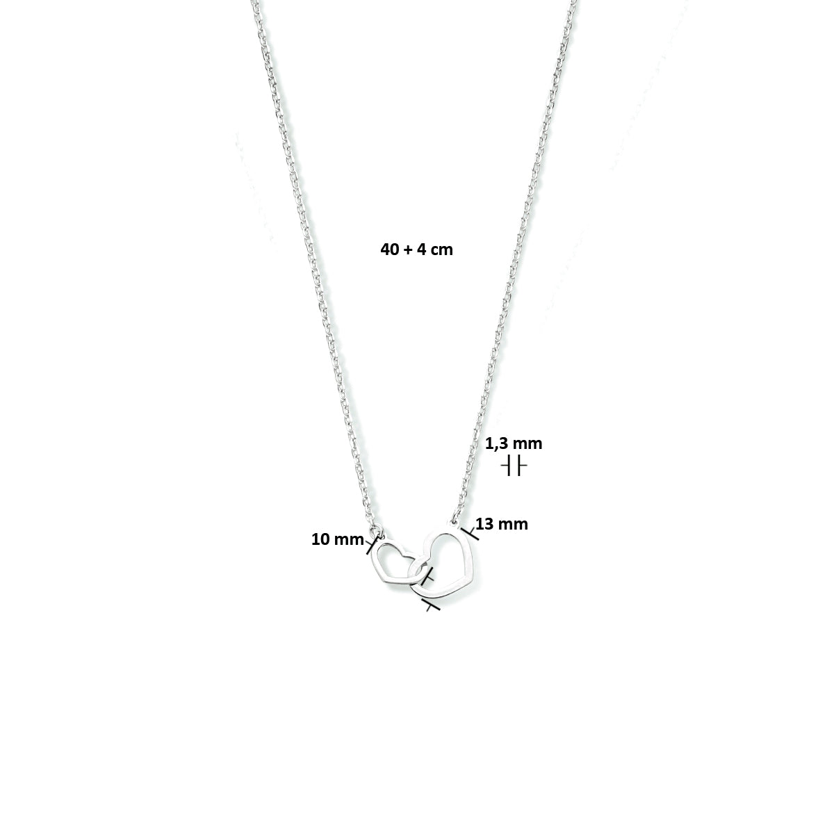 vDam Ketting Hartjes 40cm + 4 Cm Zilver Gerhodineerd 1333999  40cm