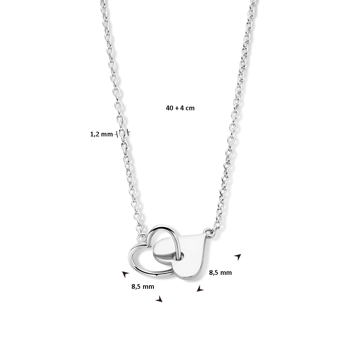 vDam Ketting Hartjes 40cm + 4 Cm Zilver Gerhodineerd 1336592  40cm