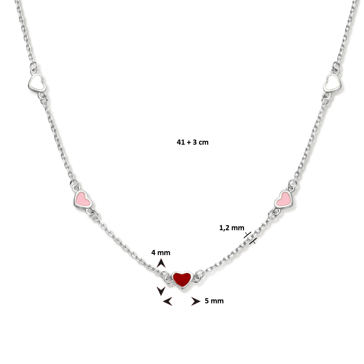 vDam Ketting Hartjes 41cm + 3 Cm Zilver Gerhodineerd 1336225  41cm