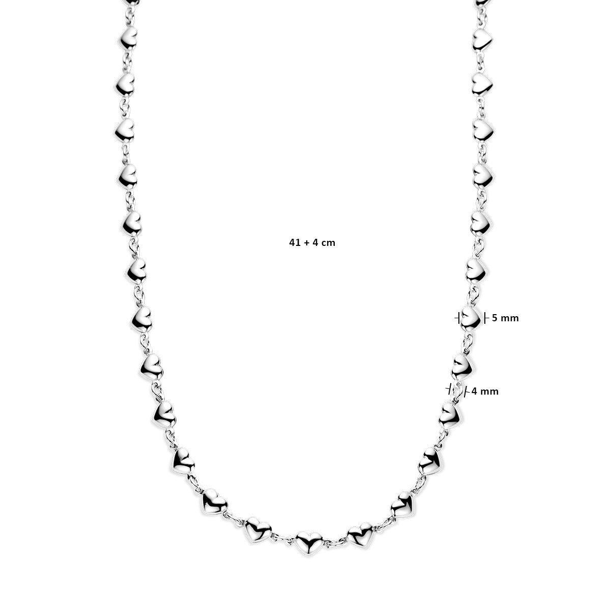 vDam Ketting Hartjes 41cm + 4 Cm Zilver Gerhodineerd 1337744  41cm