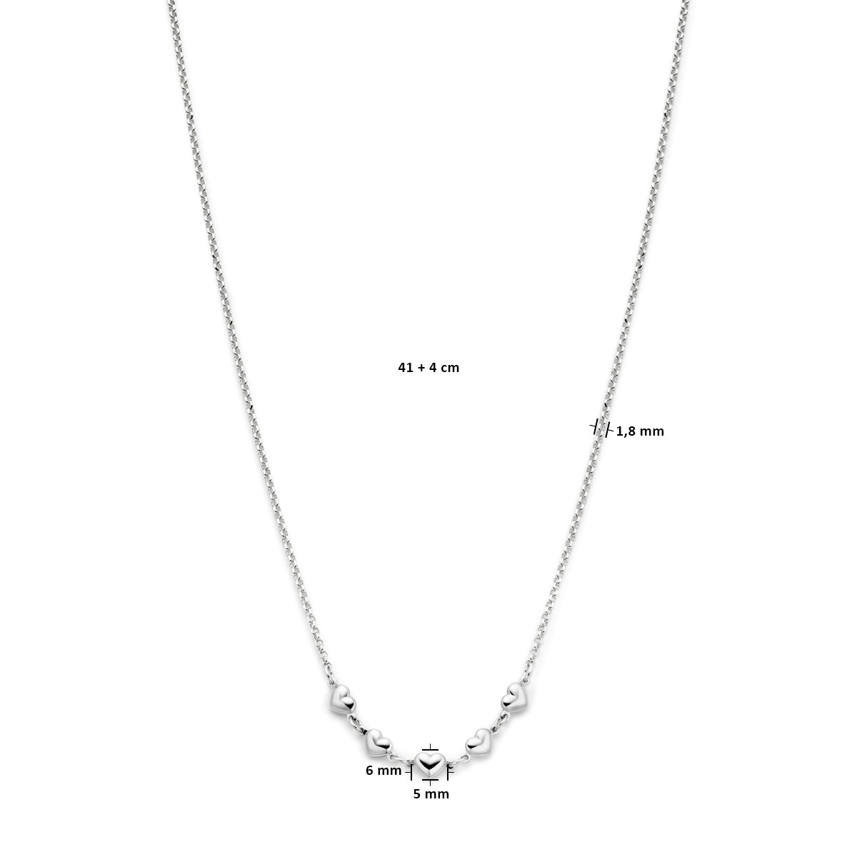 vDam Ketting Hartjes 41cm + 4 Cm Zilver Gerhodineerd 1338435  41cm
