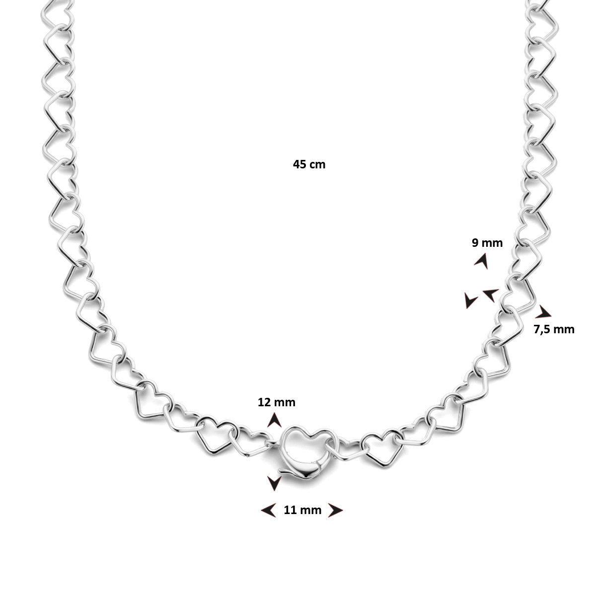 vDam Ketting Hartjes 45cm Cm Zilver Gerhodineerd 1335693  45cm
