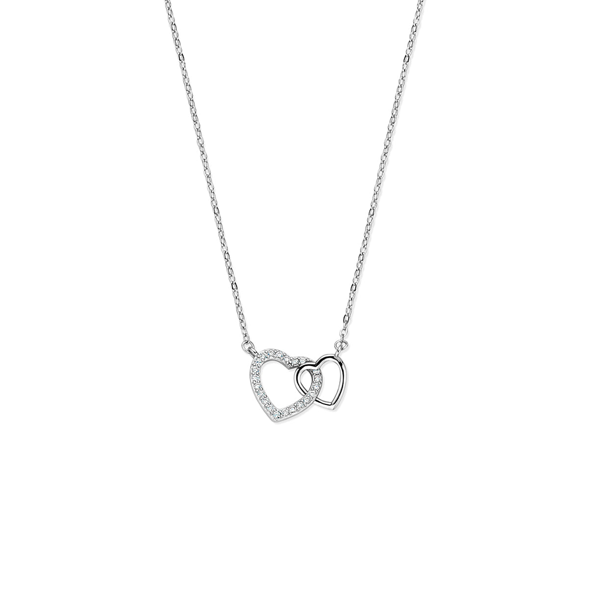 vDam Ketting Hartjes Zirkonia 41 - 43 - 45 Cm Zilver Gerhodineerd 1341578
