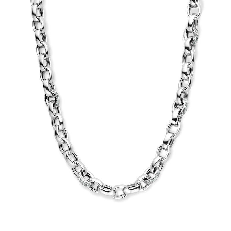 vDam Ketting Jasseron Ovaal Zirkonia 7,5 Mm 45 Cm Zilver Gerhodineerd 1336689