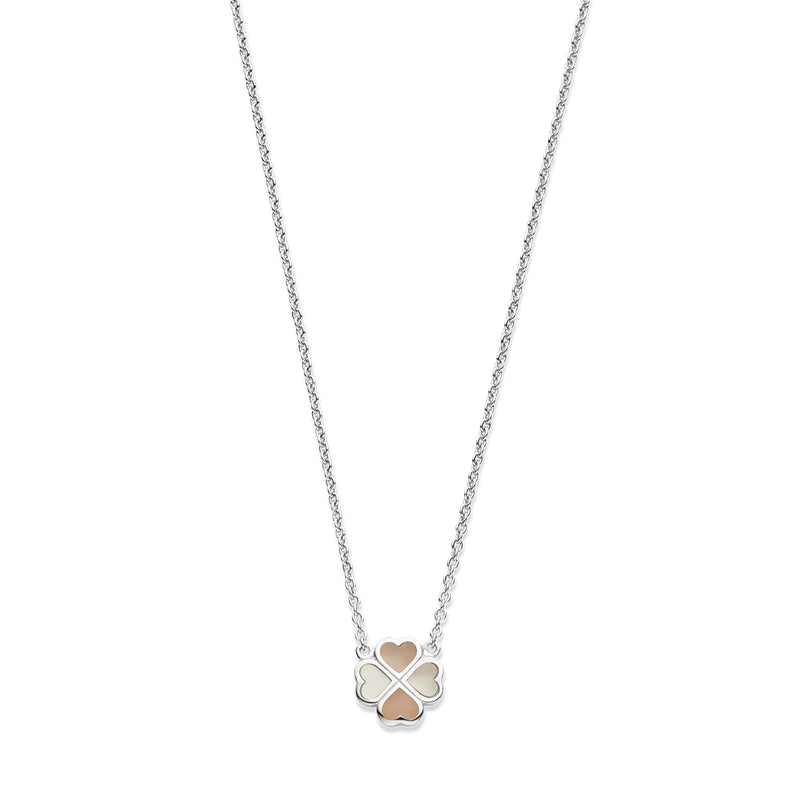 vDam Ketting Klavertje Parelmoer 36 + 4 Cm Zilver Gerhodineerd 1337673