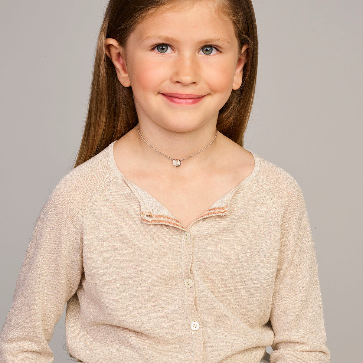 vDam Ketting Klavertje Parelmoer 36cm + 4 Cm Zilver Gerhodineerd 1337673  36cm