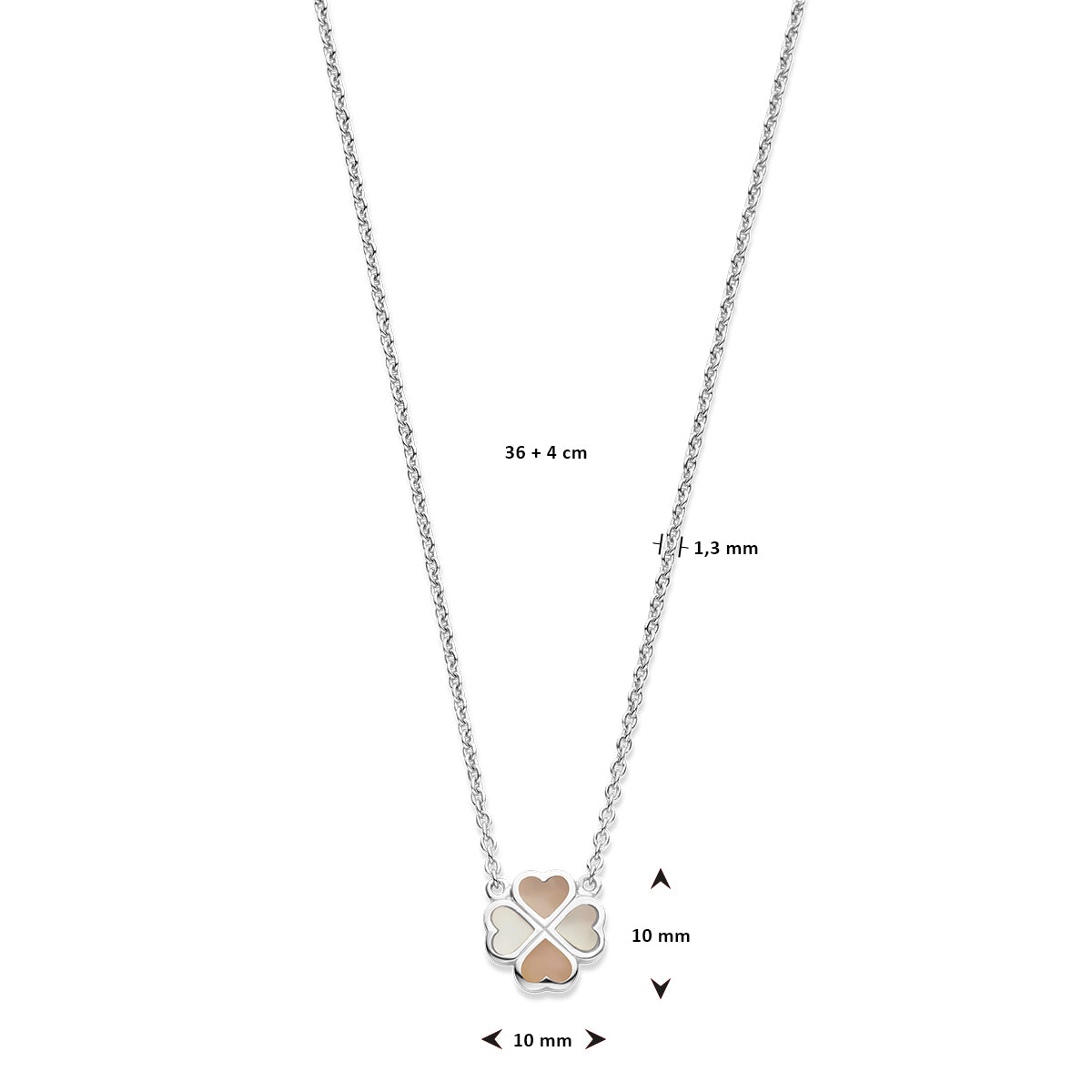 vDam Ketting Klavertje Parelmoer 36cm + 4 Cm Zilver Gerhodineerd 1337673  36cm
