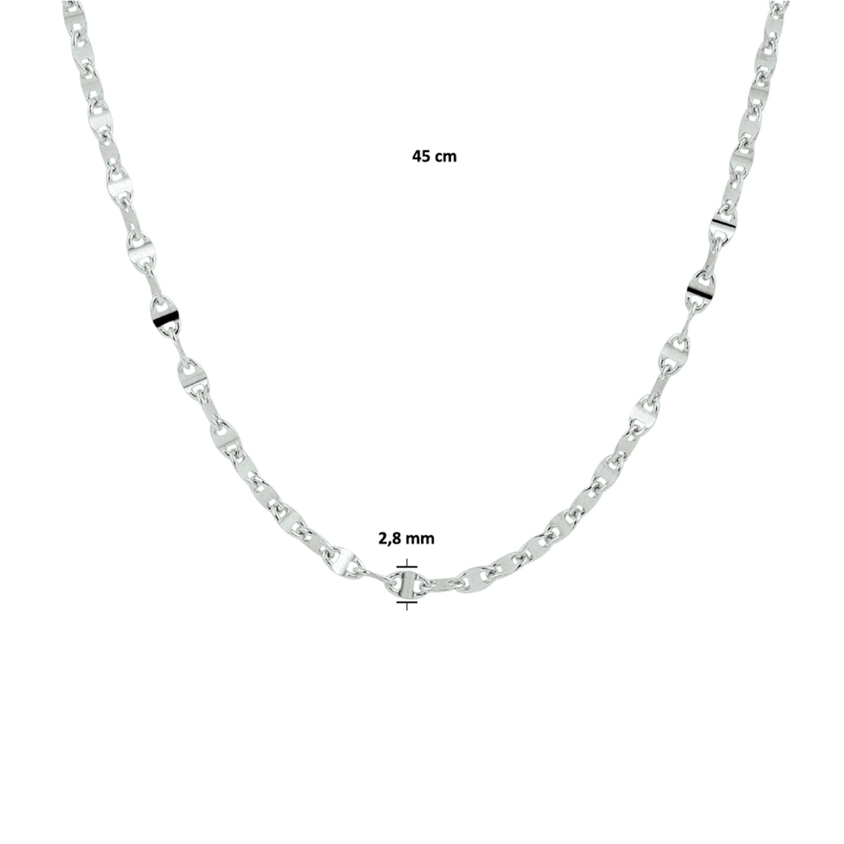 vDam Ketting Koffieboon 28 Mm 45cm Cm Zilver Gerhodineerd 1328286  45cm