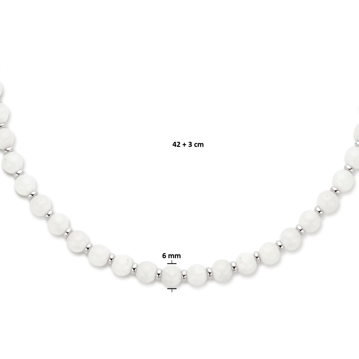 vDam Ketting Maansteen En Ringetjes 6,0 Mm 42cm + 3 Cm Zilver Gerhodineerd 1336219  42cm