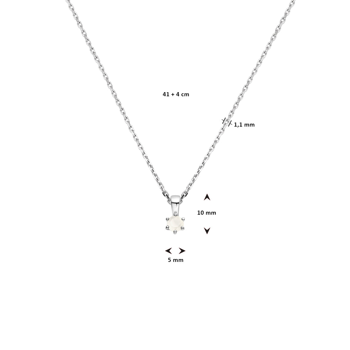vDam Ketting Met Geboortesteen 41cm + 4 Cm Zilver Gerhodineerd 1336431  41cm