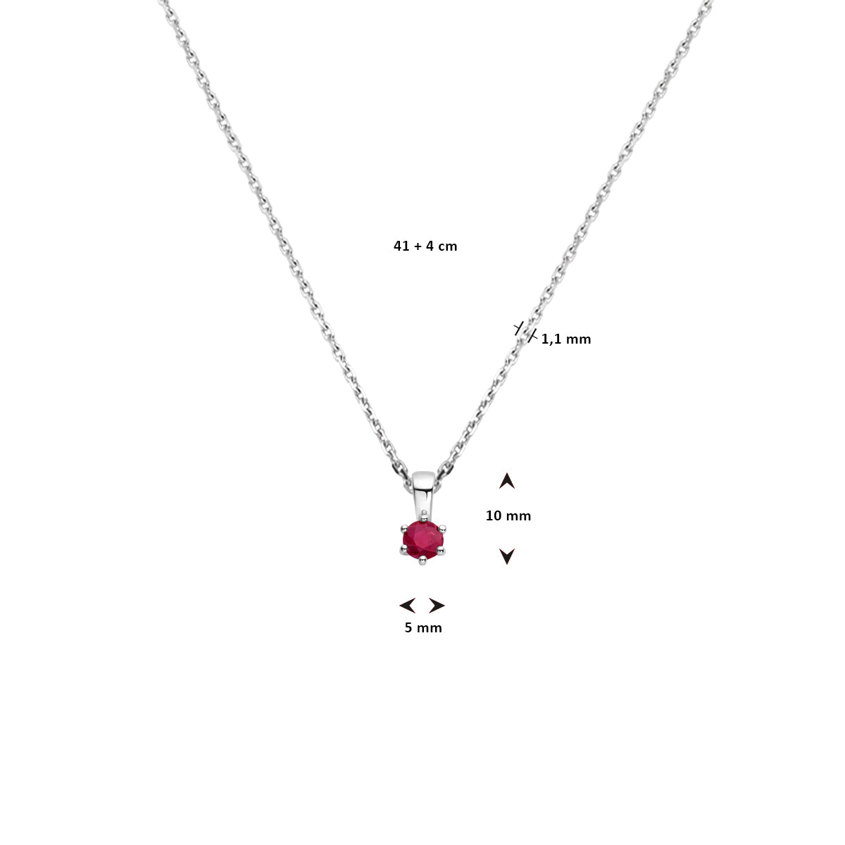 vDam Ketting Met Geboortesteen 41cm + 4 Cm Zilver Gerhodineerd 1337488  41cm