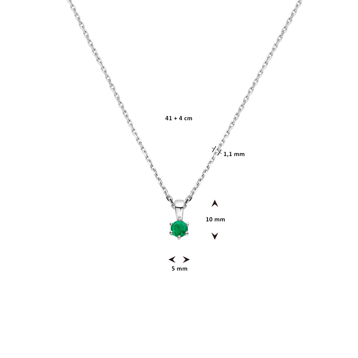 vDam Ketting Met Geboortesteen 41cm + 4 Cm Zilver Gerhodineerd 1337491  41cm