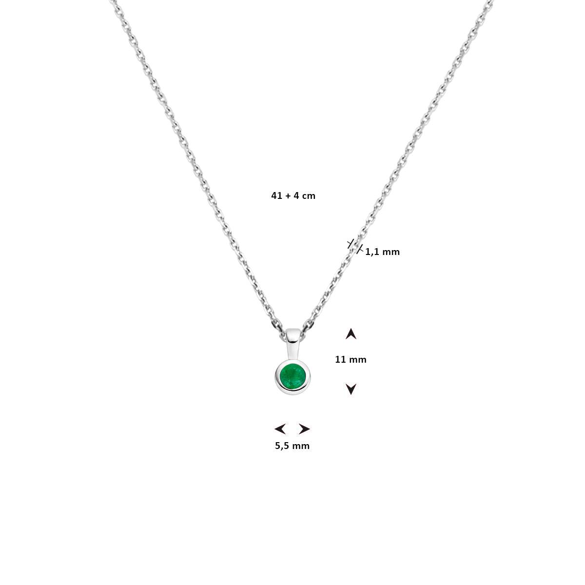 vDam Ketting Met Geboortesteen 41cm + 4 Cm Zilver Gerhodineerd 1337492  41cm