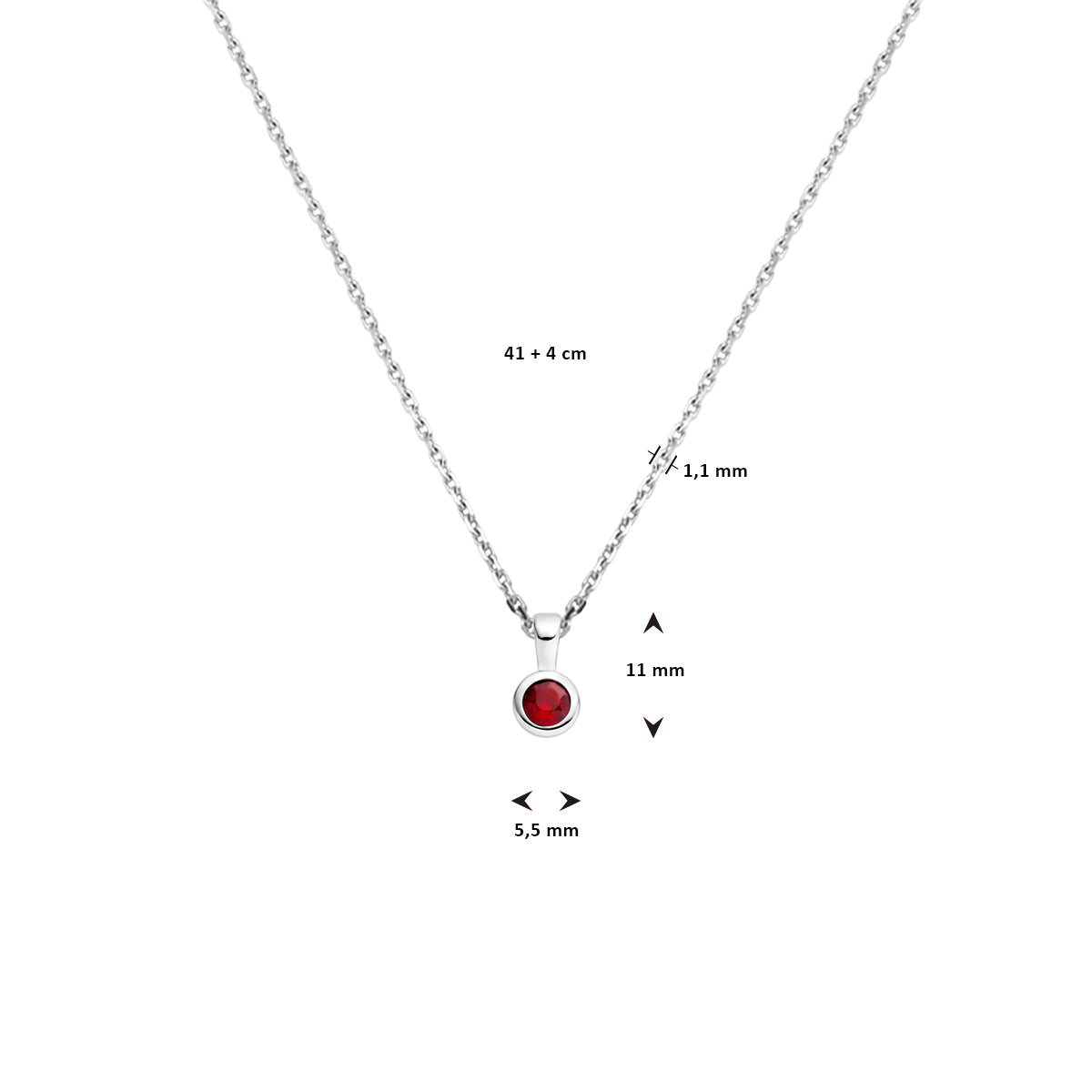 vDam Ketting Met Geboortesteen 41cm + 4 Cm Zilver Gerhodineerd 1337504  41cm