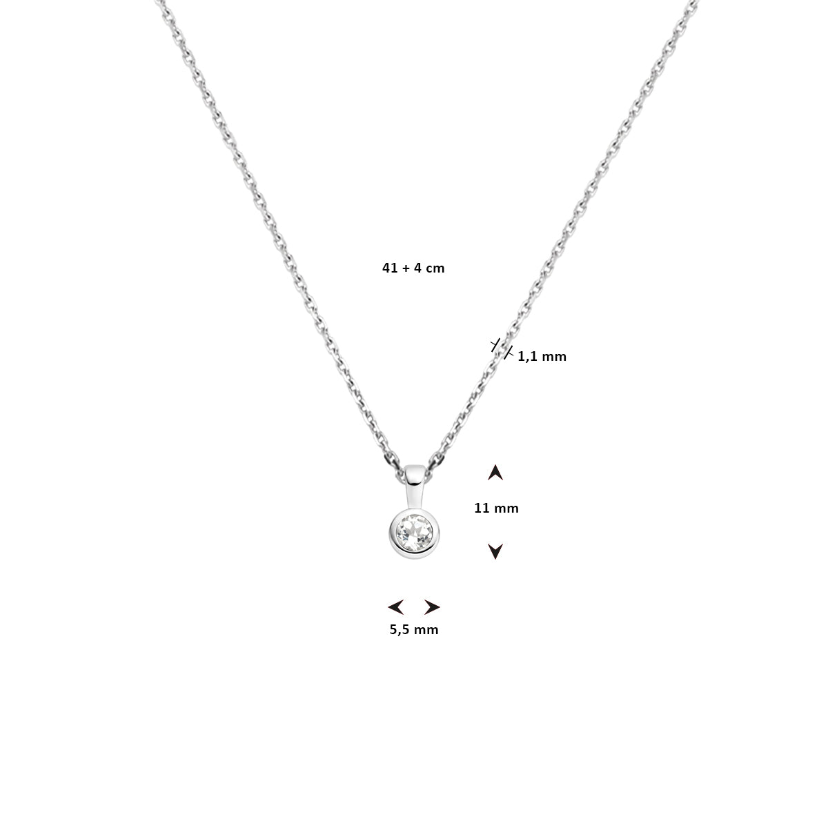 vDam Ketting Met Geboortesteen 41cm + 4 Cm Zilver Gerhodineerd 1337513  41cm