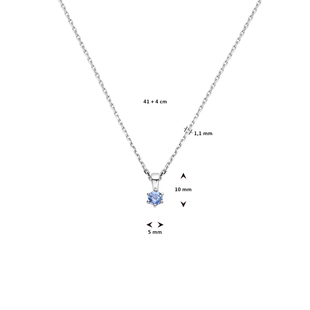 vDam Ketting Met Geboortesteen 41cm + 4 Cm Zilver Gerhodineerd 1337515  41cm