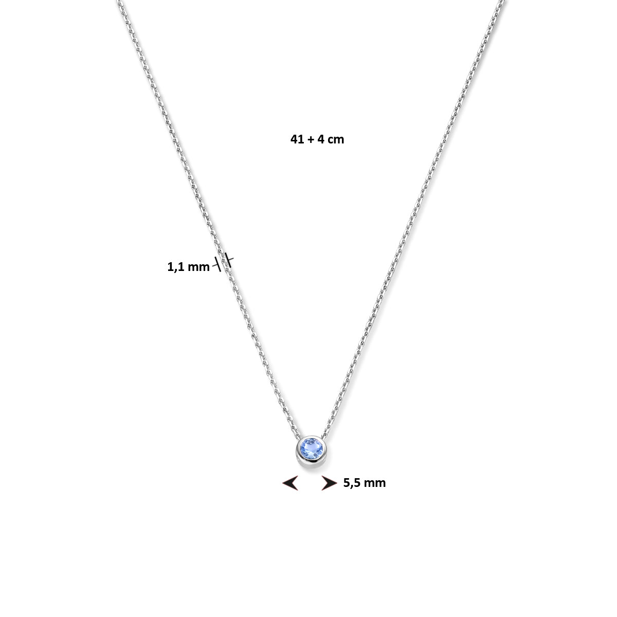 vDam Ketting Met Geboortesteen Zirkonia 41cm + 4 Cm Zilver Gerhodineerd 1335937  41cm
