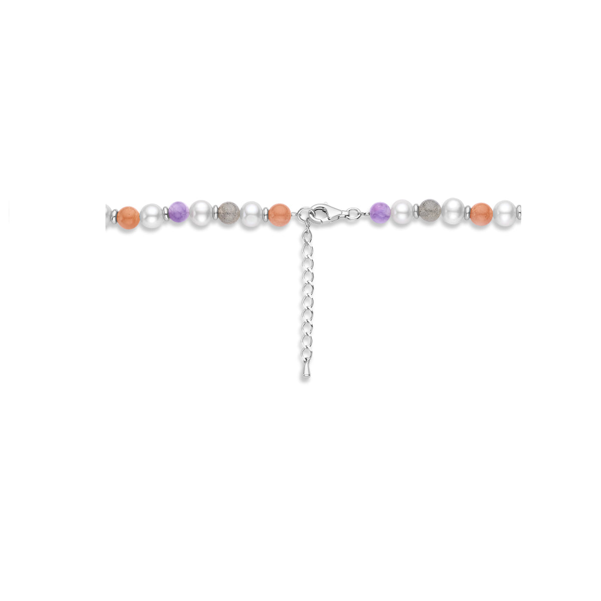 vDam Ketting Natuurlijke Kleurstenen En Parels 7,0 Mm 42cm + 4 Cm Zilver Gerhodineerd 1336544  42cm