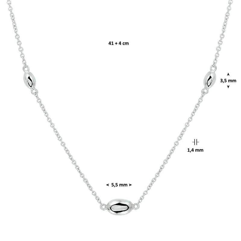 vDam Ketting Ovaaltjes 42cm + 3 Cm Zilver Gerhodineerd 1328704  42cm