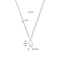 vDam Ketting Paperclip En Parel 41cm + 4 Cm Zilver Gerhodineerd 1336010  41cm