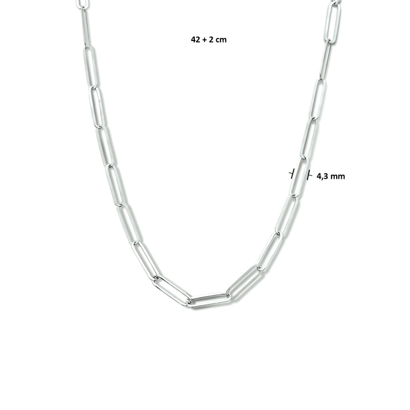 vDam Ketting Paperclip Plat 4,3 Mm 42cm + 2 Cm Zilver Gerhodineerd 1334095  42cm